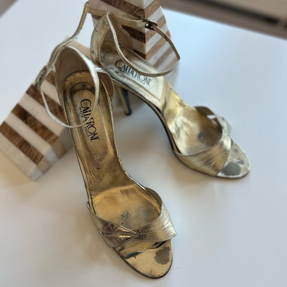 VTG Calderone 4” gold leather sandals 37.5 HERLS made in Italy - Picture 9 of 11